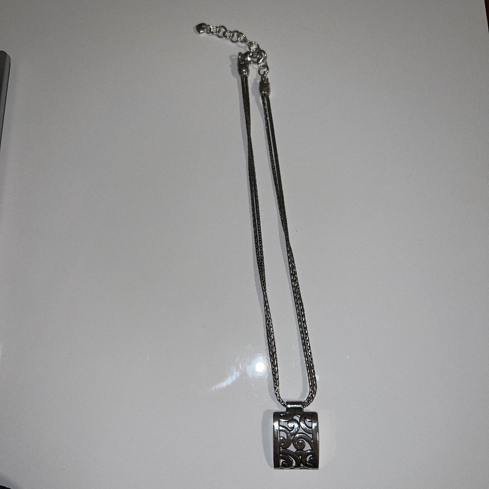 Brighton Deco Lace Square Cut Out Design Pendant Necklace Silvertone